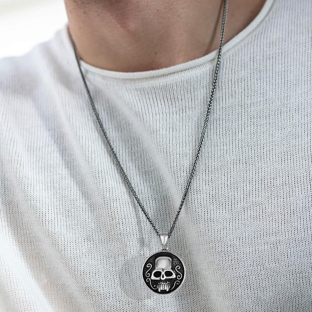 FYNSBLE Men's Pendant Necklace Stainless Steel Skull Pendant